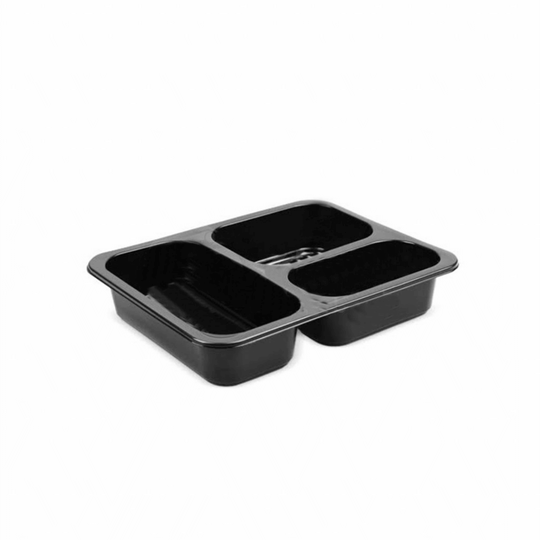 BALPLAST 3 Bölmeli Film Yapıştırmalı Gıda Kabı 227x180 H:40 26 Gram Beyaz